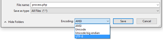 Save the file with UTF-8 encoding